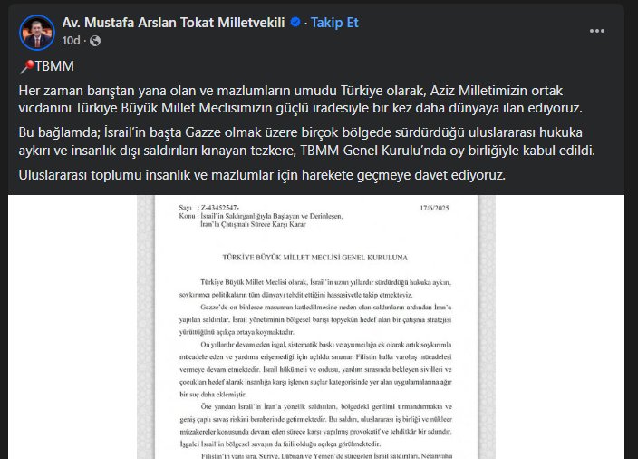 Tokat Milletvekili Arslan: “Türkiye, Mazlumların Umudu Olmaya Devam Edecek”