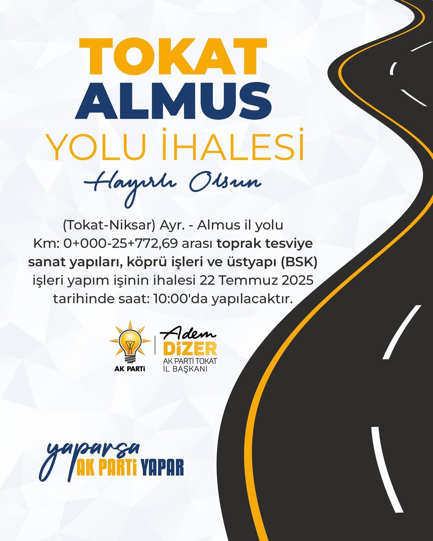 Tokat-Almus Yol İhalesi İçin Geri Sayım Başladı: Tarih Belli Oldu